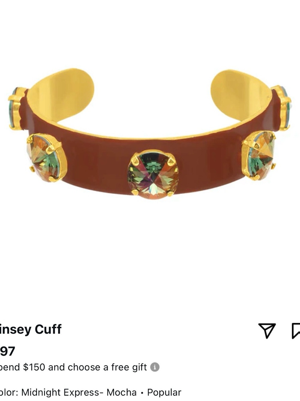 TOVA Midnight express Mocha Enamel Cuff Bracelet with Multicolor Crystal Accents